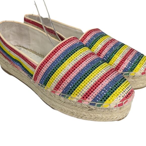 Alice + Olivia Espadrille Dalyn Platform Shoes 8 Crystal Rainbow Striped Slip On - Picture 2 of 12